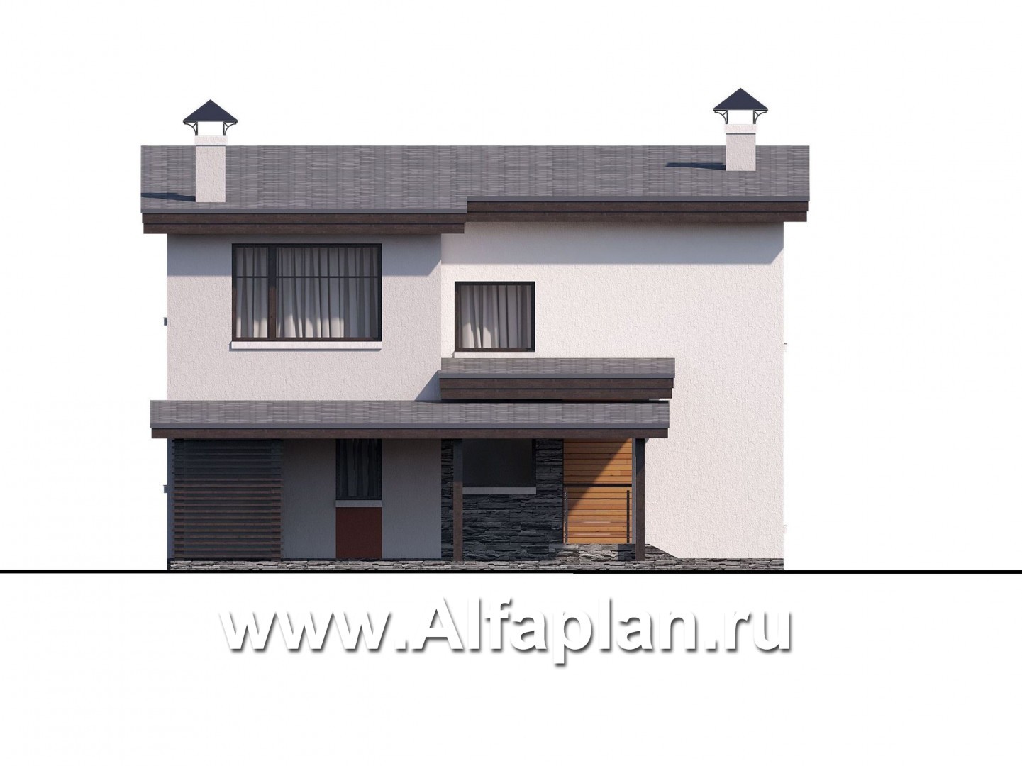 Проекты домов Альфаплан - Двухэтажный коттедж с односкатной кровлей - изображение фасада №3