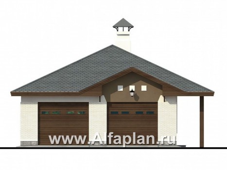 Проекты домов Альфаплан - Гараж на две машины с небольшим навесом - превью фасада №1