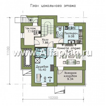 Проекты домов Альфаплан - «Знаменка плюс» - удобный и компактный коттедж с цоколем - превью плана проекта №1