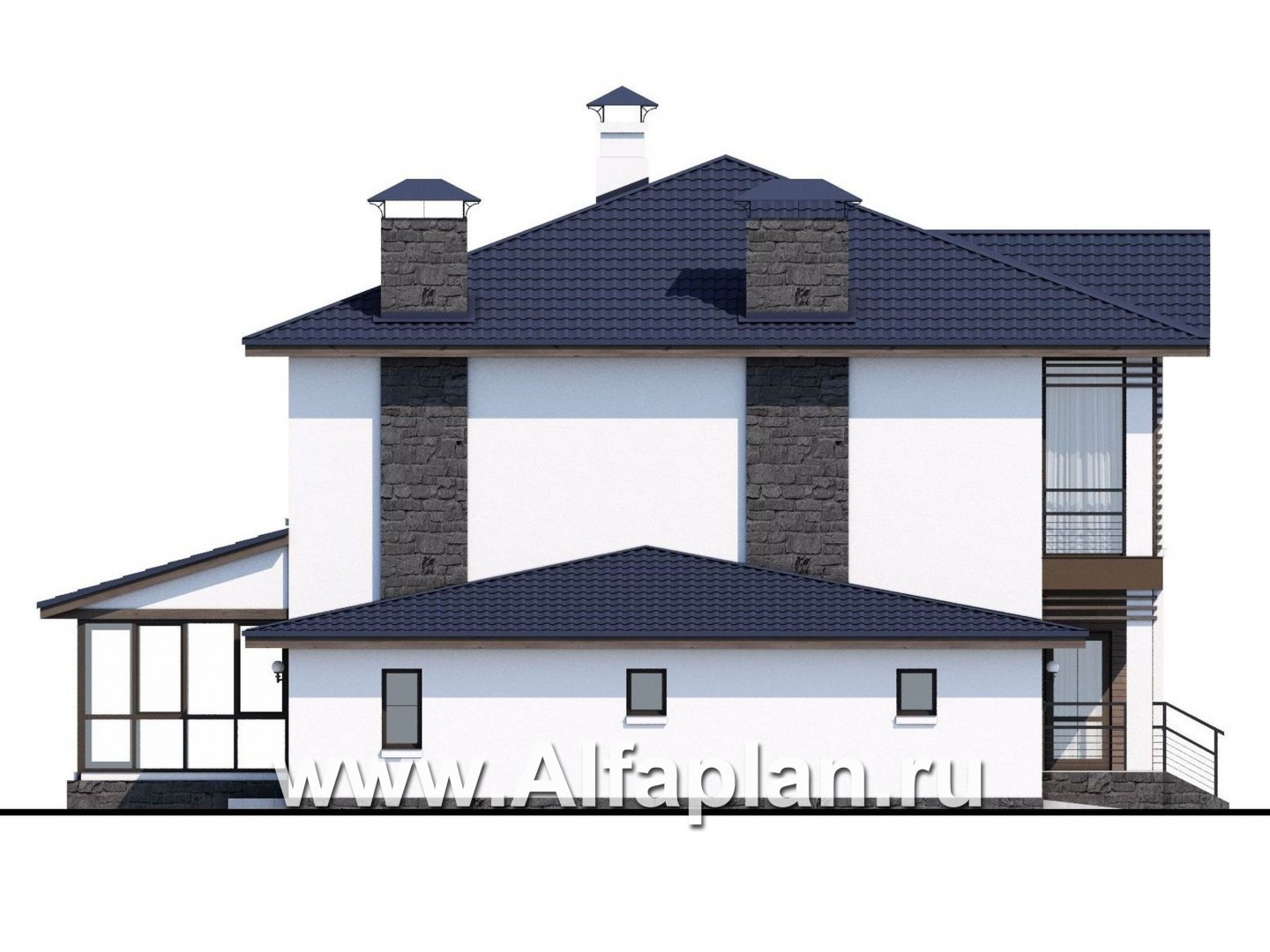 Проекты домов Альфаплан - «Выбор» - проект современного загородного дома с гаражом - изображение фасада №3