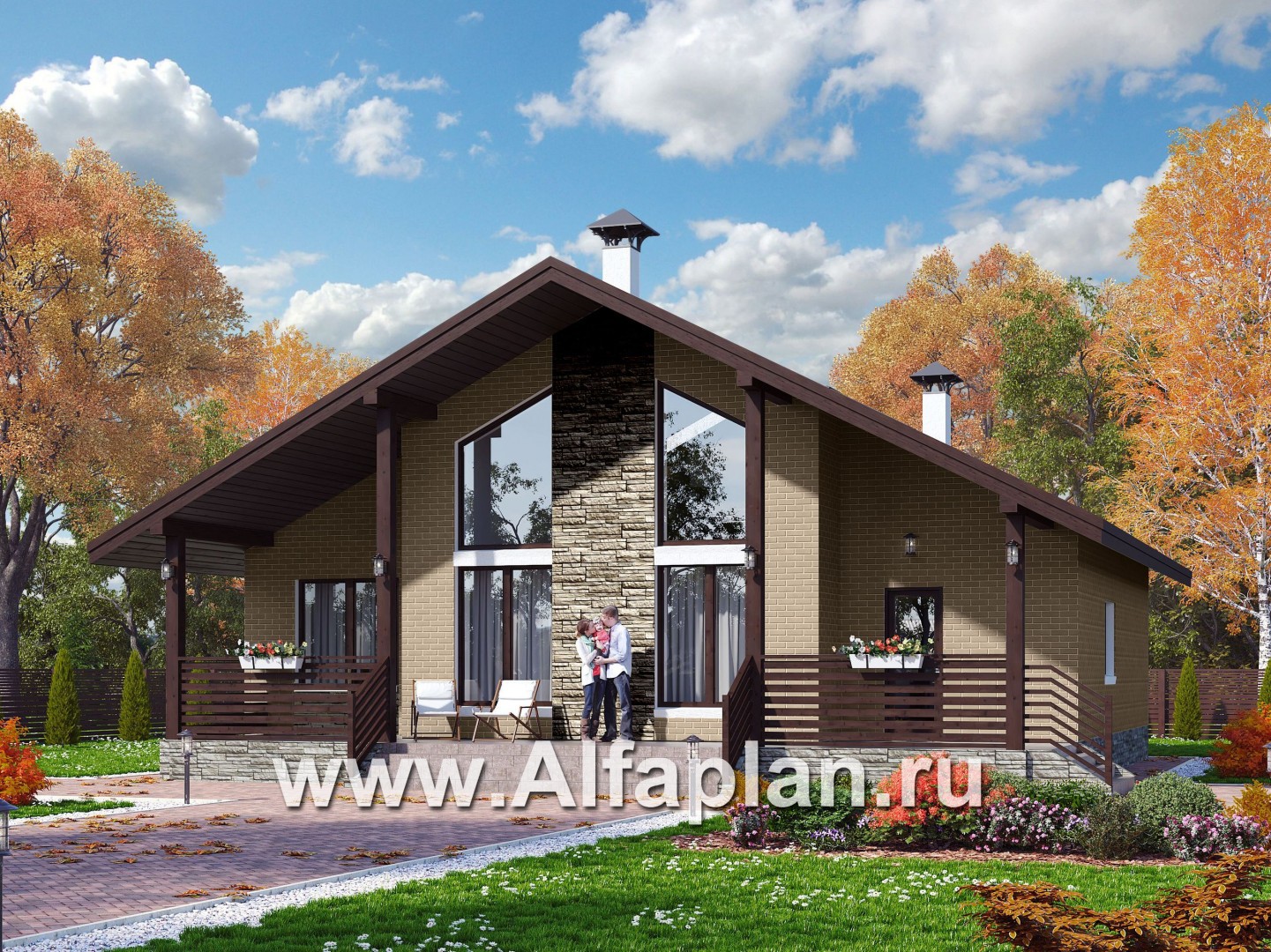 Проекты домов Альфаплан - «Моризо» - шале с двусветной гостиной - основное изображение