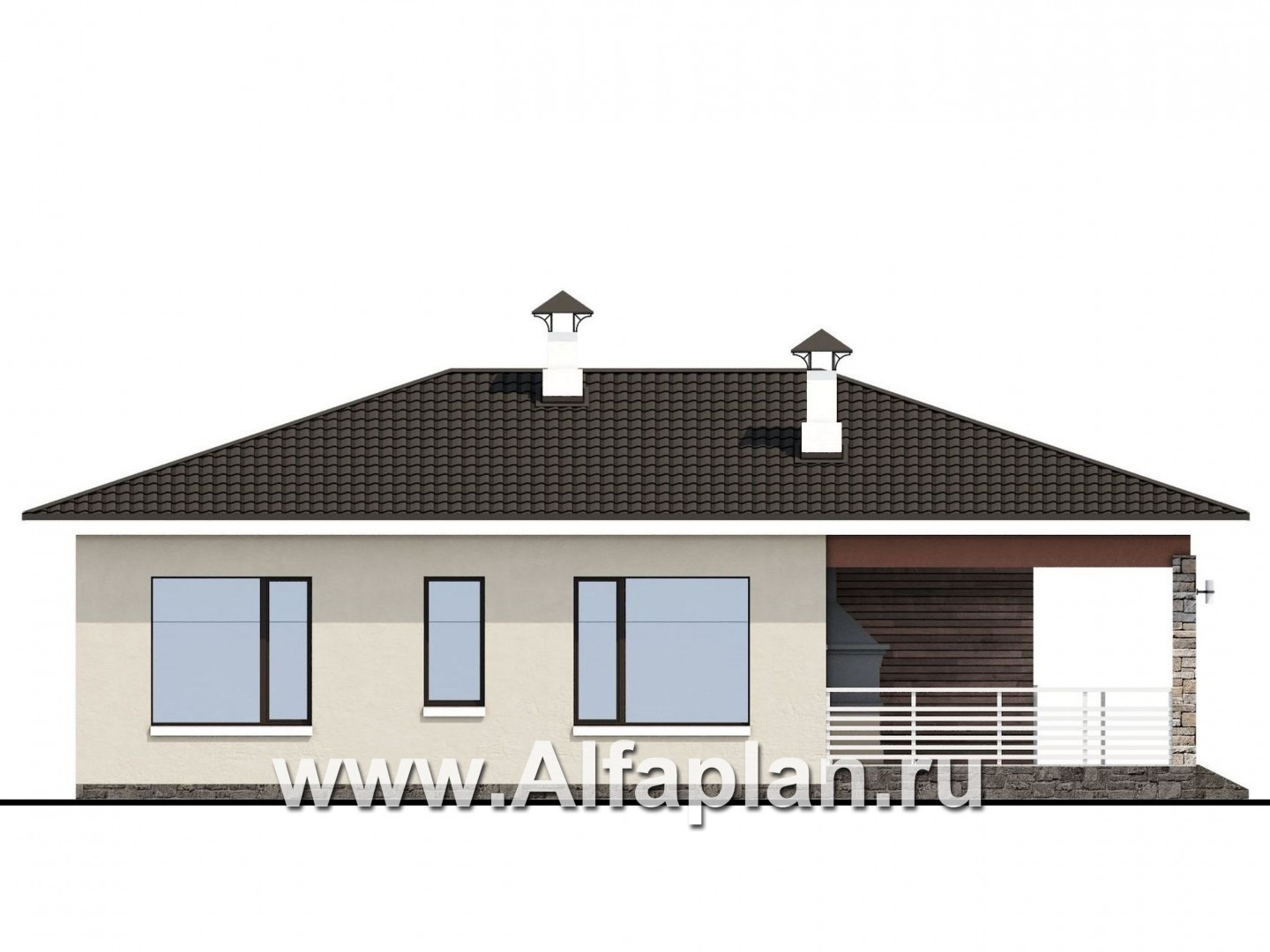 Проекты домов Альфаплан - «Мелета» - уютный одноэтажный дом с тремя спальнями - изображение фасада №3