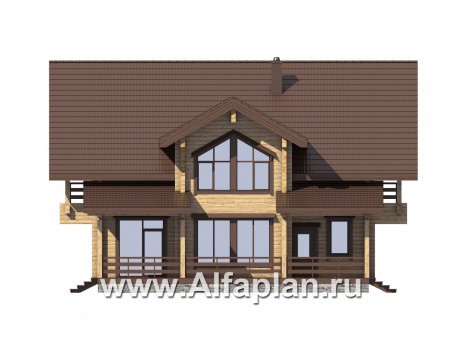 Проекты домов Альфаплан - Деревянный дом с гостевым блоком - превью фасада №1