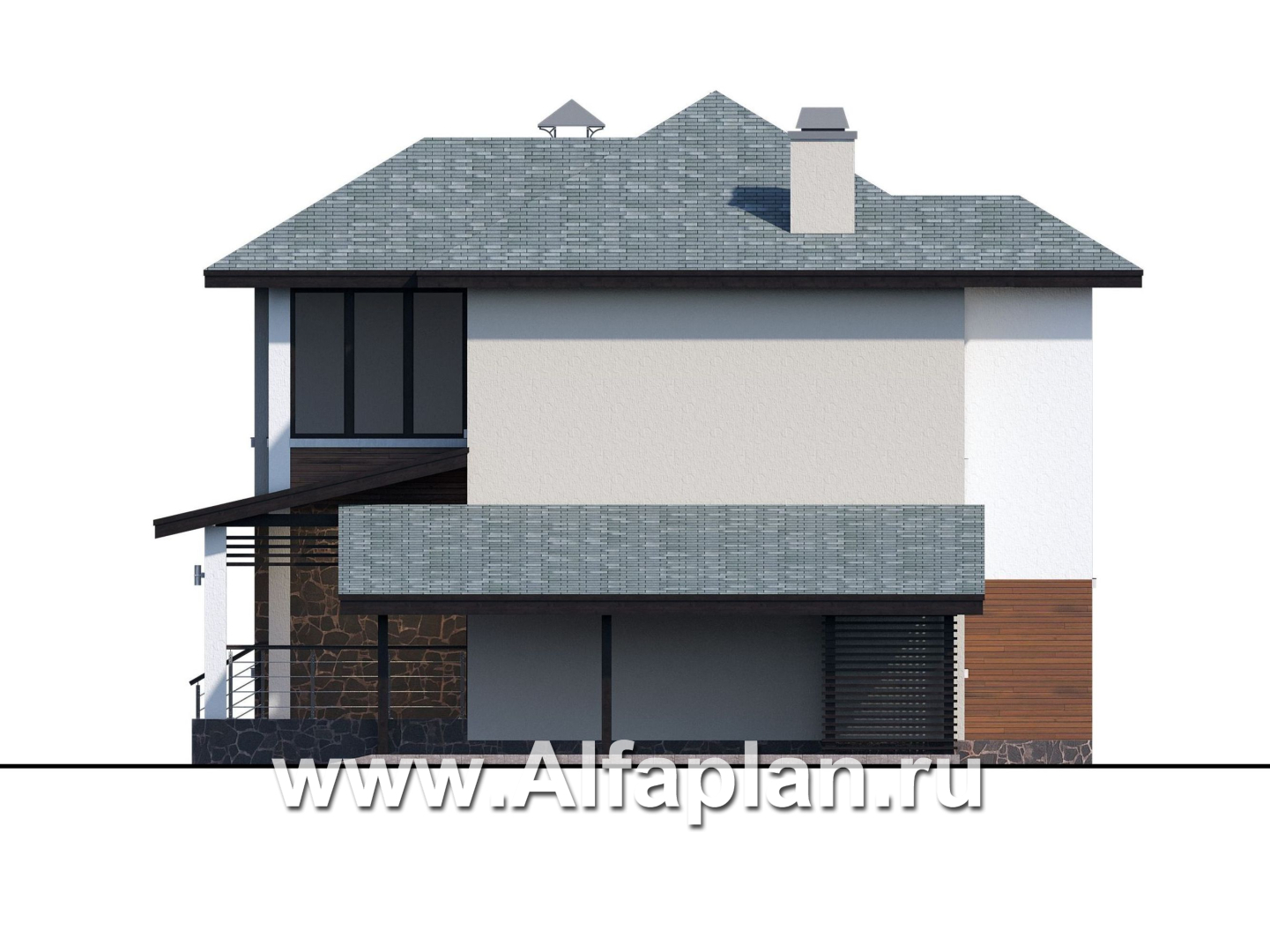 Проекты домов Альфаплан - «Траектория» - современный, компактный дом с гаражом-навесом - изображение фасада №2