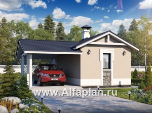 Проекты домов Альфаплан - Блок SPA с навесом для машины для небольшой усадьбы - превью основного изображения