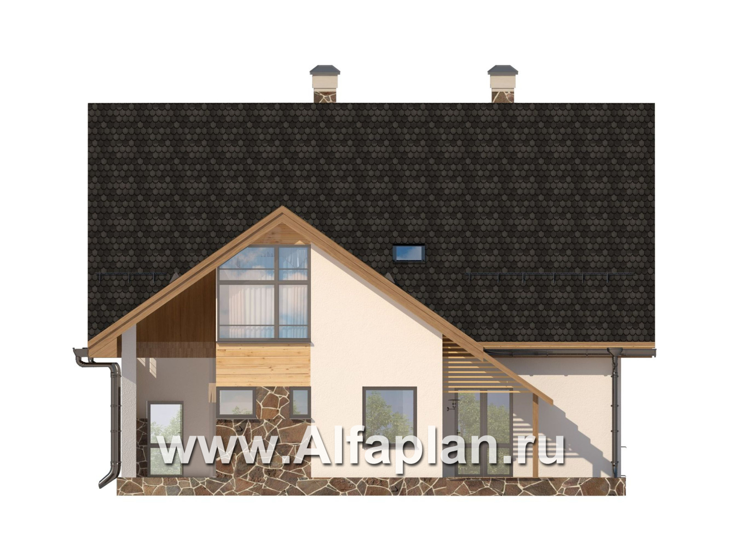 Проекты домов Альфаплан - Современный мансардный дом - изображение фасада №2