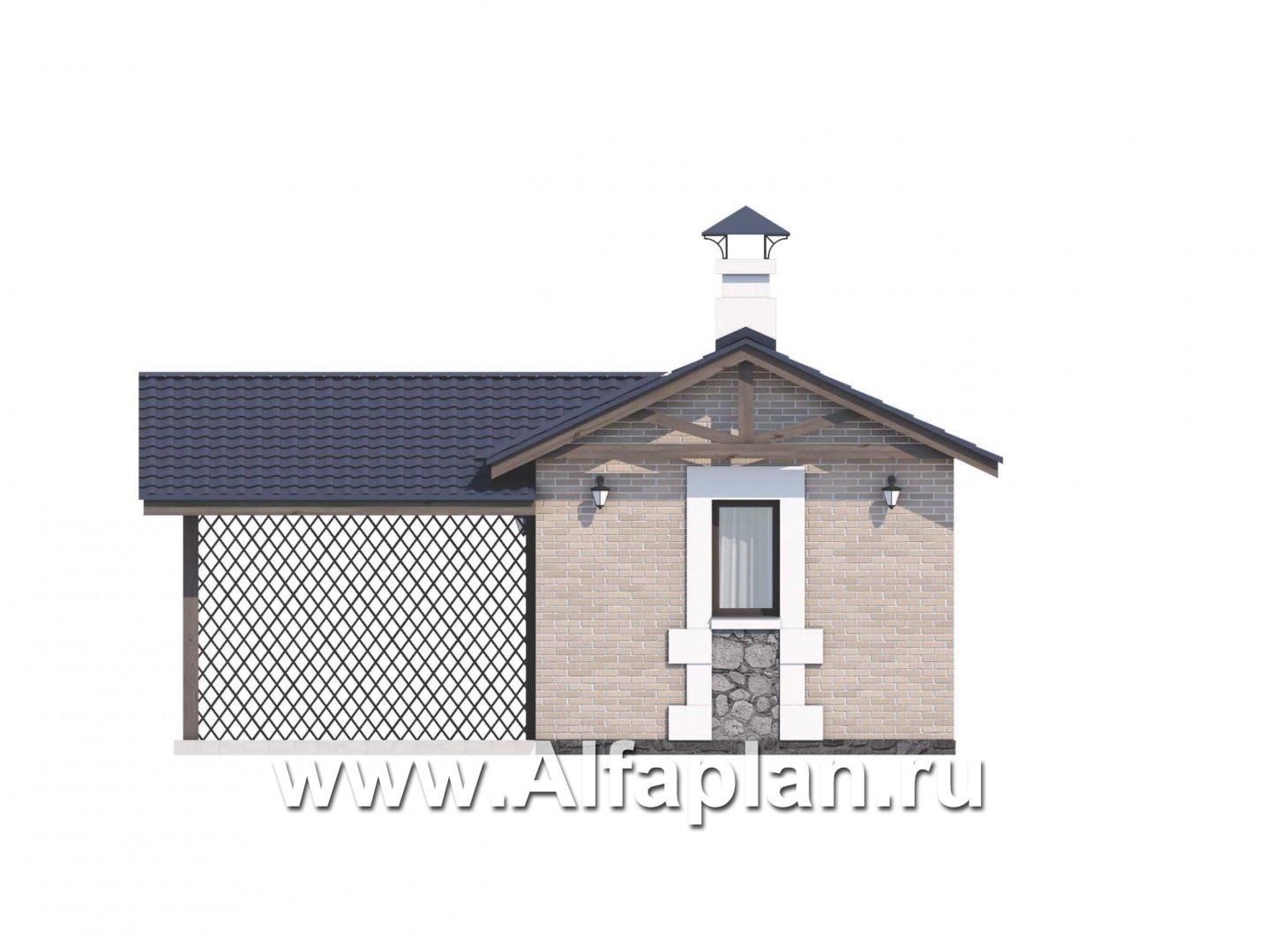 Проекты домов Альфаплан - Баня с навесом для машины для небольшой усадьбы - изображение фасада №1