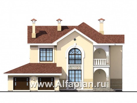 Проекты домов Альфаплан - «Строганов» - респектабельный коттедж с классической архитектурой - превью фасада №1