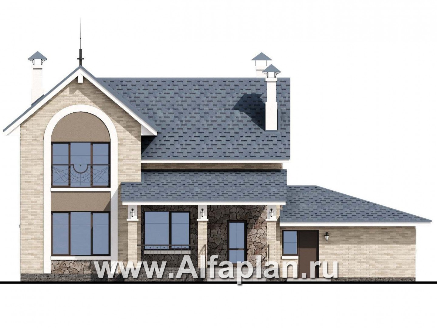 Проекты домов Альфаплан - «Огни залива» - проект дома с открытой планировкой - изображение фасада №4
