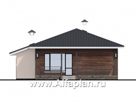 Проекты домов Альфаплан - «Каллиопа» - одноэтажный дом с террасой и гаражом (три спальни) - превью фасада №4
