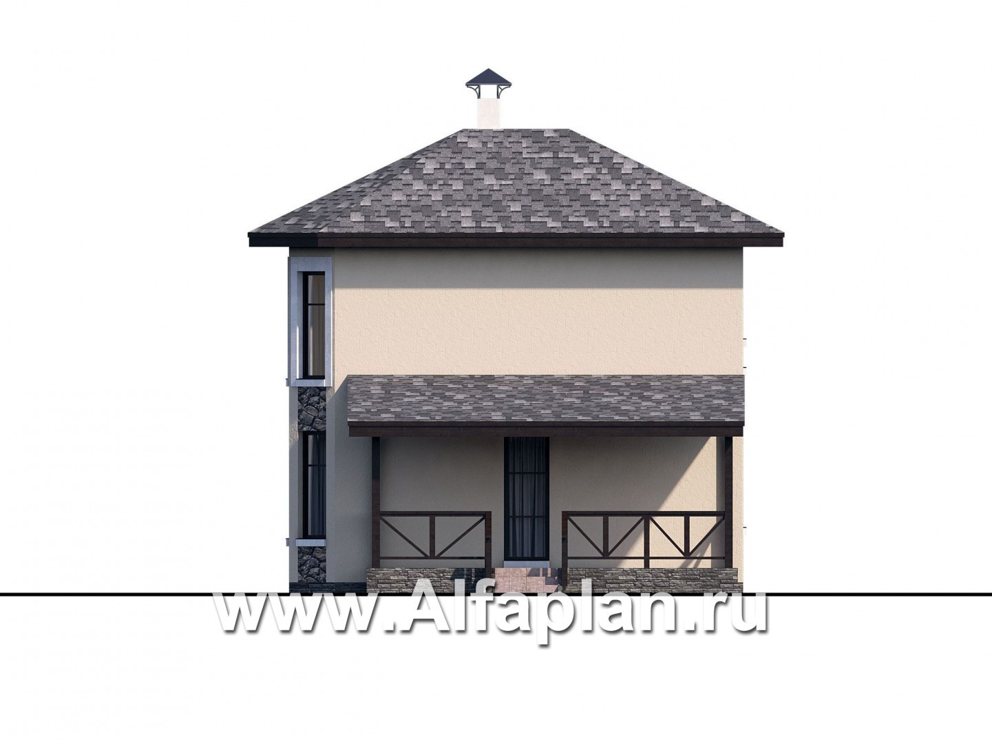 Проекты домов Альфаплан - "Озерный" - проект каркасной дачи с террасой - изображение фасада №2