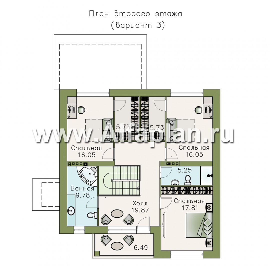 Проекты домов Альфаплан - «Седьмая высота» - комфортабельный дом с большой гостиной - план проекта №4