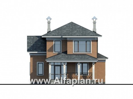 «Портал» - проект двухэтажного дома из газоблоков, колонны со стороны входа, в классическом стиле - превью фасада дома