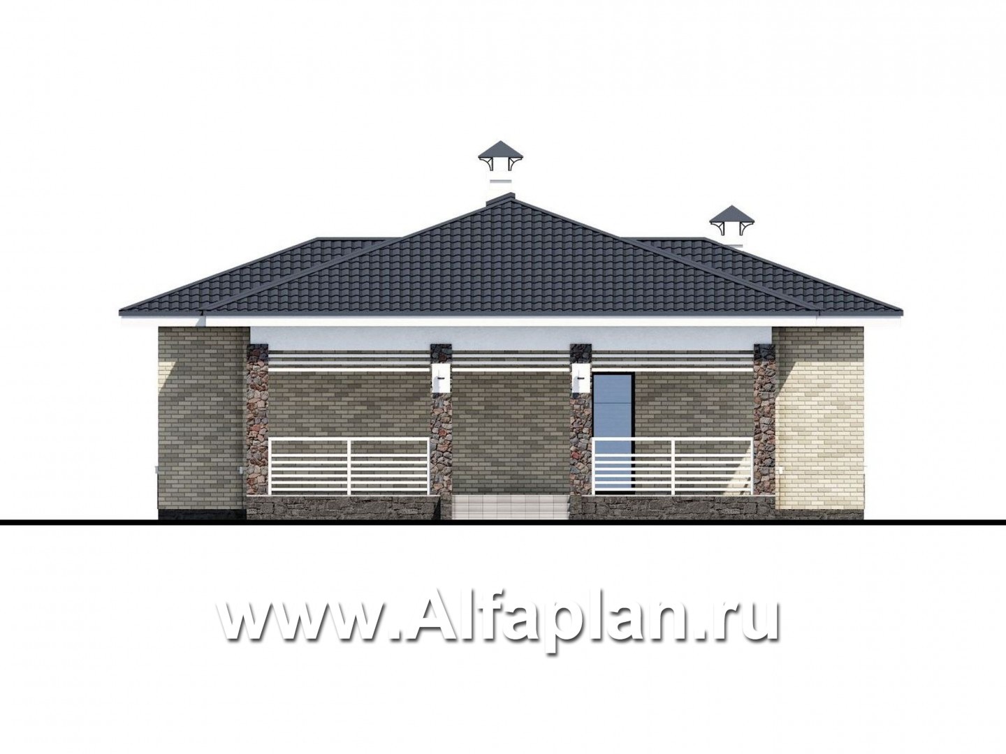 Проекты домов Альфаплан - «Муза» - современный одноэтажный коттедж с террасой - изображение фасада №4